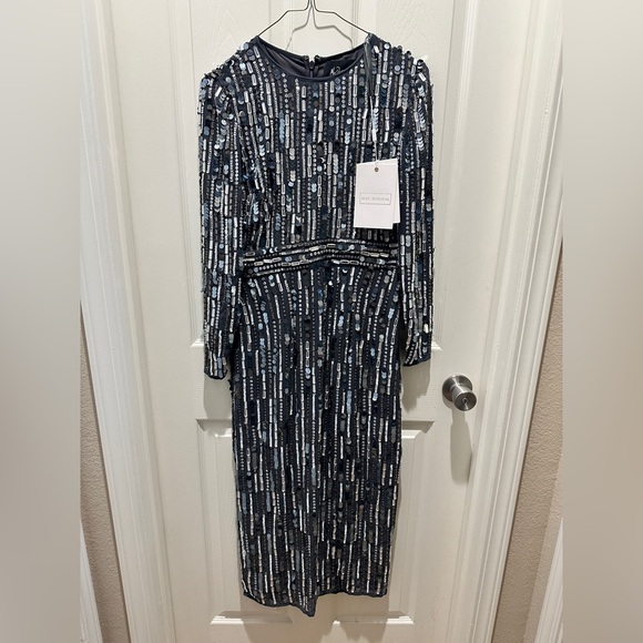 MAC DUGGAL Dress Size 4 Evening Gown Sequin Beaded Midi Gray NEW Flaw - Picture 10 of 13